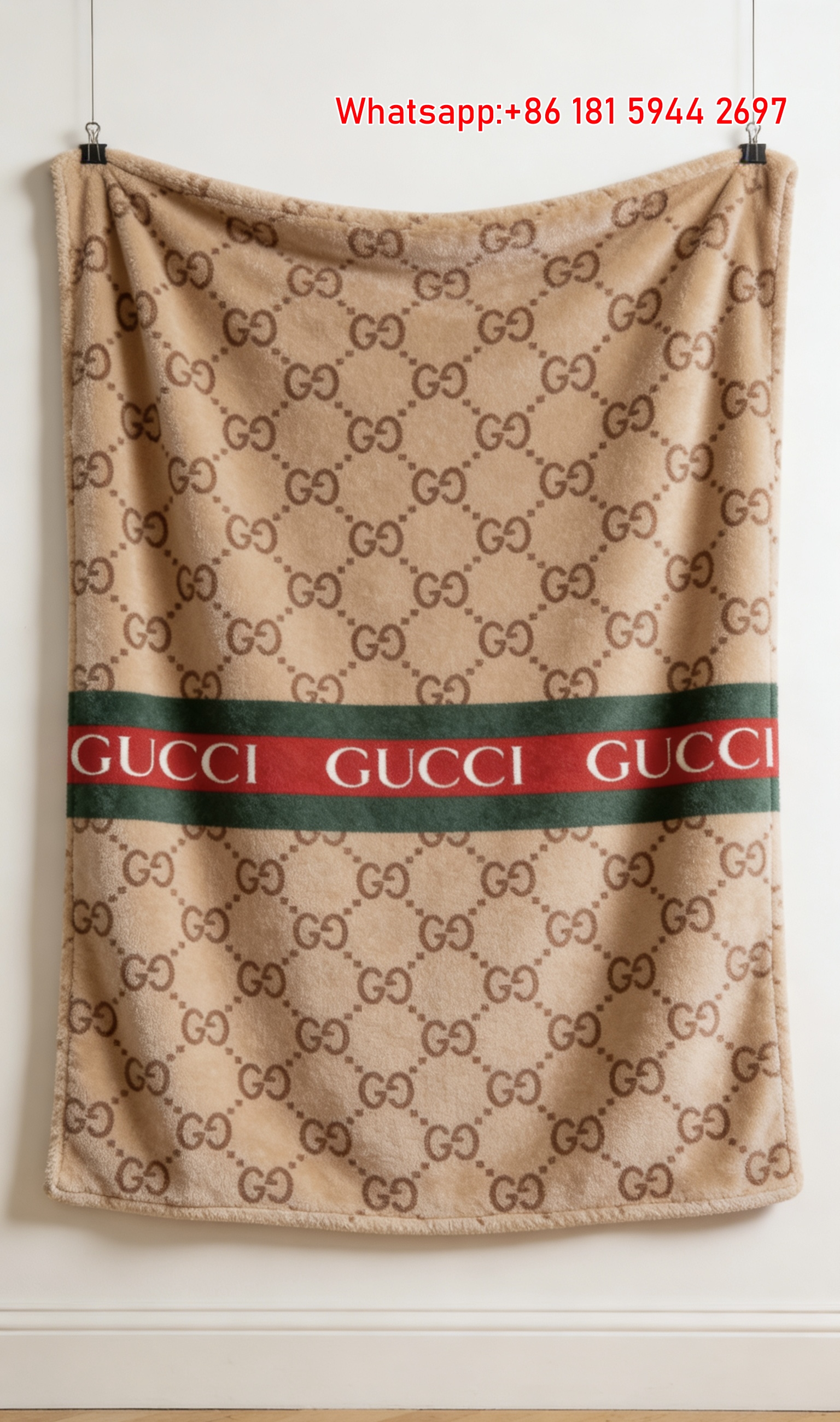 Gucci Beige Monogram & Web Stripe throw Blanket IMG_2668